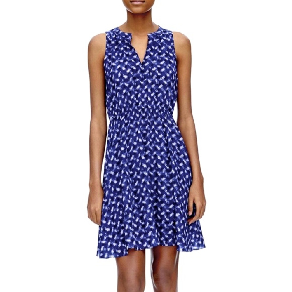 Rebecca Taylor 100% silk navy blue print summer dress